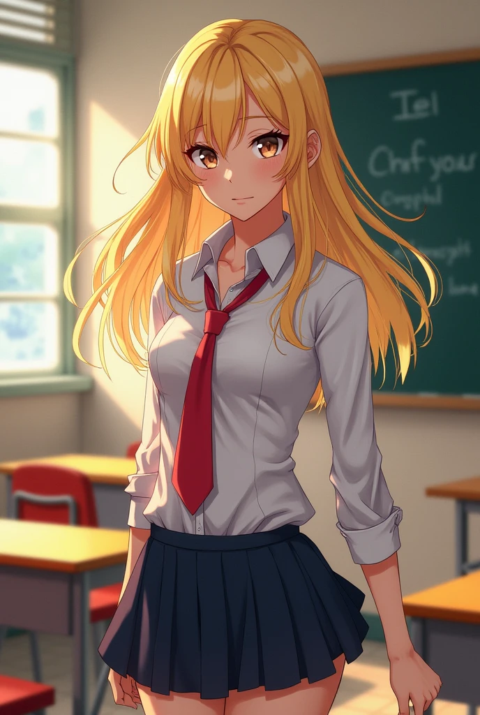 anime: HIGH SCHOOL TEACHER WITH BLONDE HAIR AND VERY BEAUTIFUL AND AN ATHLETIC BODY