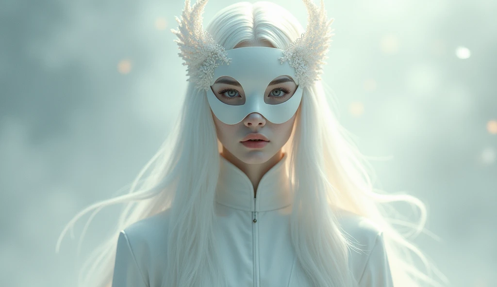 a full body of a woman in her 30s with white hair and a white mask, beautiful character painting, Guweiz, art in the style of guweiz, white-haired deity, by Yang J, epic and exquisite character art, stunning character art, by Fan Qi by Wuzhun Shifan, guweiz on pixiv artstation