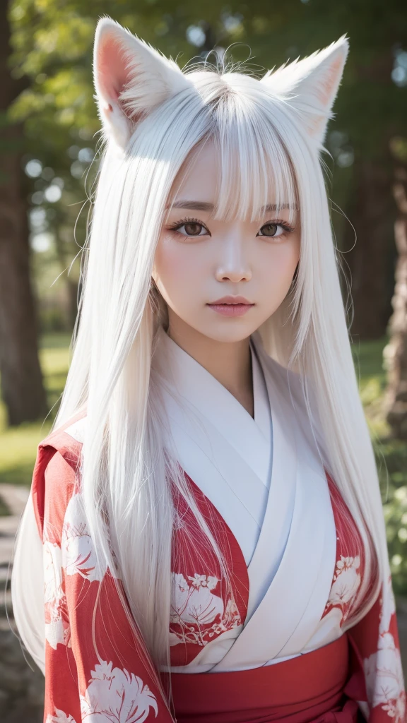 White Demon Fox、Nine-tailed Fox、Japanese women、kimono、Fair skin、Red lines on face、8K、I have long hair