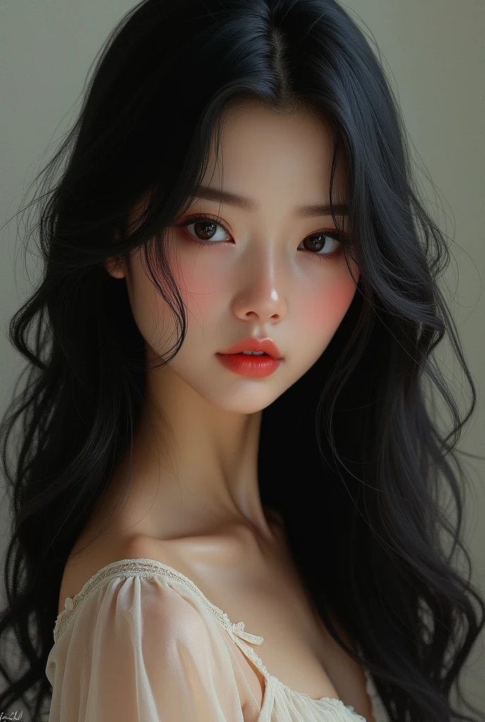 (photorealism:1.2), girl with long black hair