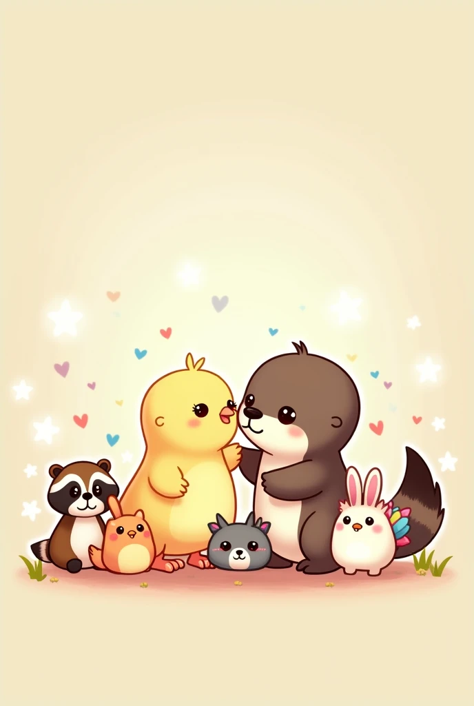 A chick and an otter surrounded by 5 Kawaii animals