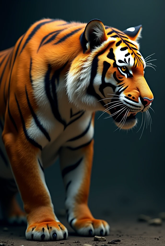 Side profile tiger wearing a mask