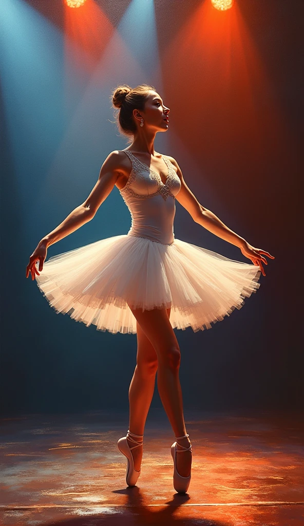 High-quality realistic acrylic art, vivid colors, (best quality, 4K, 8K, high-resolution, masterpiece), ultra-detailed, photorealistic,On stage, ballerina, dancing.