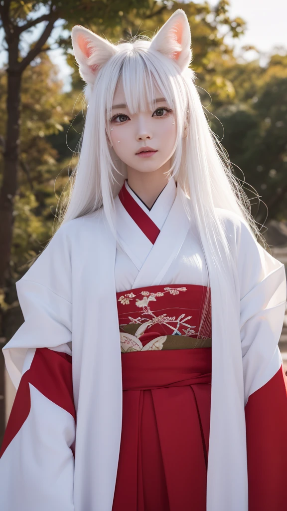 White Demon Fox、Nine-tailed Fox、Japanese women、kimono、Fair skin、Red lines on face、8K、I have long hair