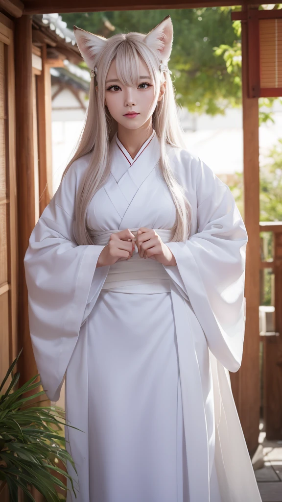 White Demon Fox、Nine-tailed Fox、Japanese women、kimono、Fair skin、Red lines on face、8K、I have long hair
