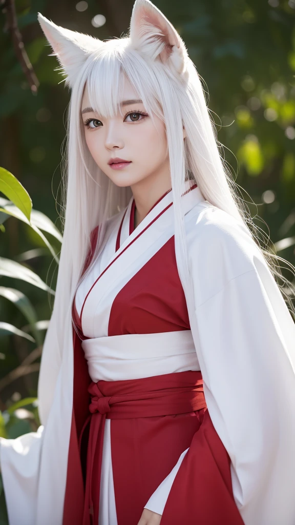 White Demon Fox、Nine-tailed Fox、Japanese women、kimono、Fair skin、Red lines on face、8K、I have long hair