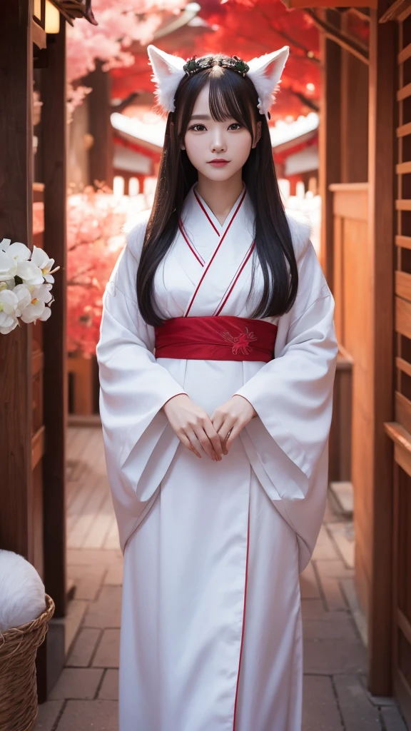 White Demon Fox、Nine-tailed Fox、Japanese women、kimono、Fair skin、Red lines on face、8K、I have long hair