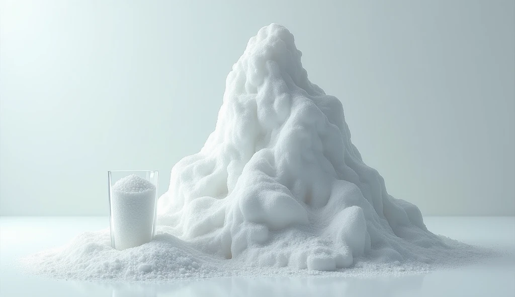 Give me a glass full of salt and on the side a mountain the size of the glass of salt falling forward
