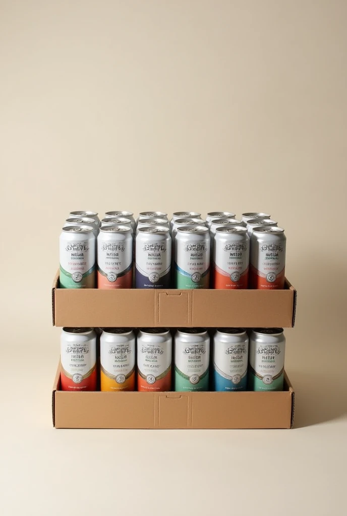 cardboard tray with 24 cans stacked on 2 levels