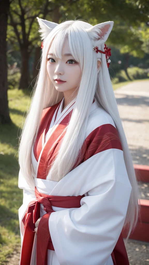 White Demon Fox、Nine-tailed Fox、Japanese women、kimono、Fair skin、Red lines on face、8K、I have long hair