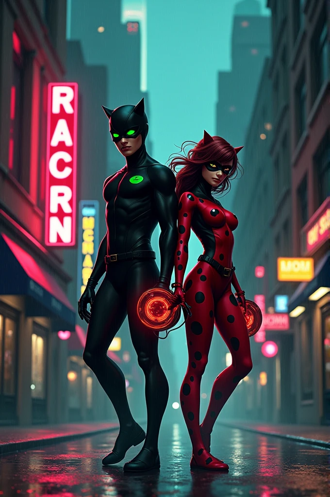Cat noir and Ladybug In the dark fantasy 80s