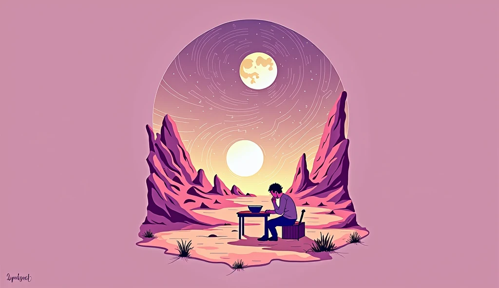 Space planets, 2 moons, dinner, Lonely Man, Milky Way, star
