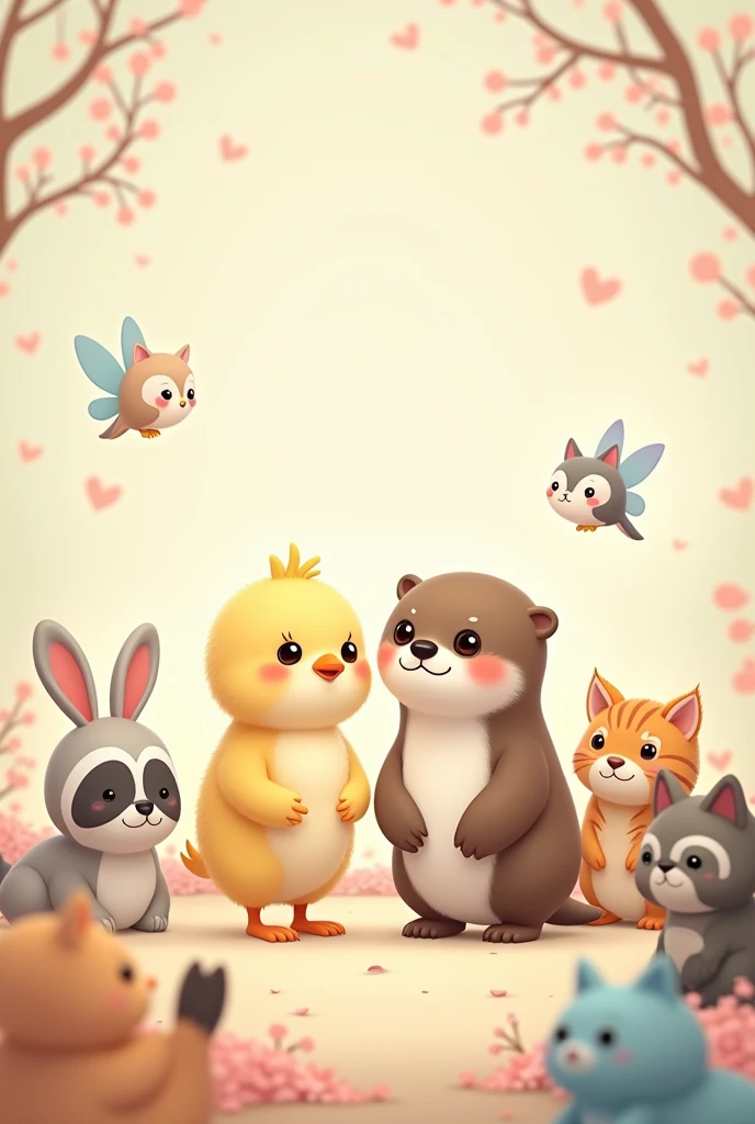 A chick and an otter surrounded by 5 Kawaii animals