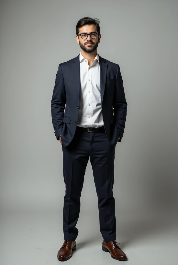 We need a photo of Damir Samarkhanov, the strongest geography teacher in Kazakhstan. He is tall, full body, wears glasses, has short black hair. There is a powerful online course. His hair is short. A kind person who teaches students online from all over Kazakhstan. The picture should be full-length, full body . Without beard, mustache