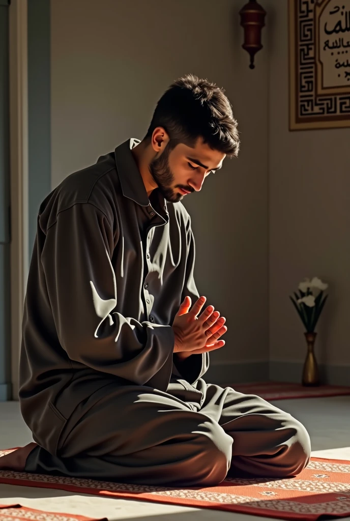 An early adult muslim man praying