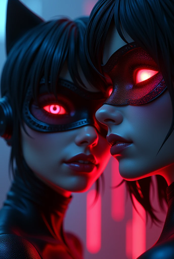 Face of the Cat noir and Ladybug In the dark fantasy 80s