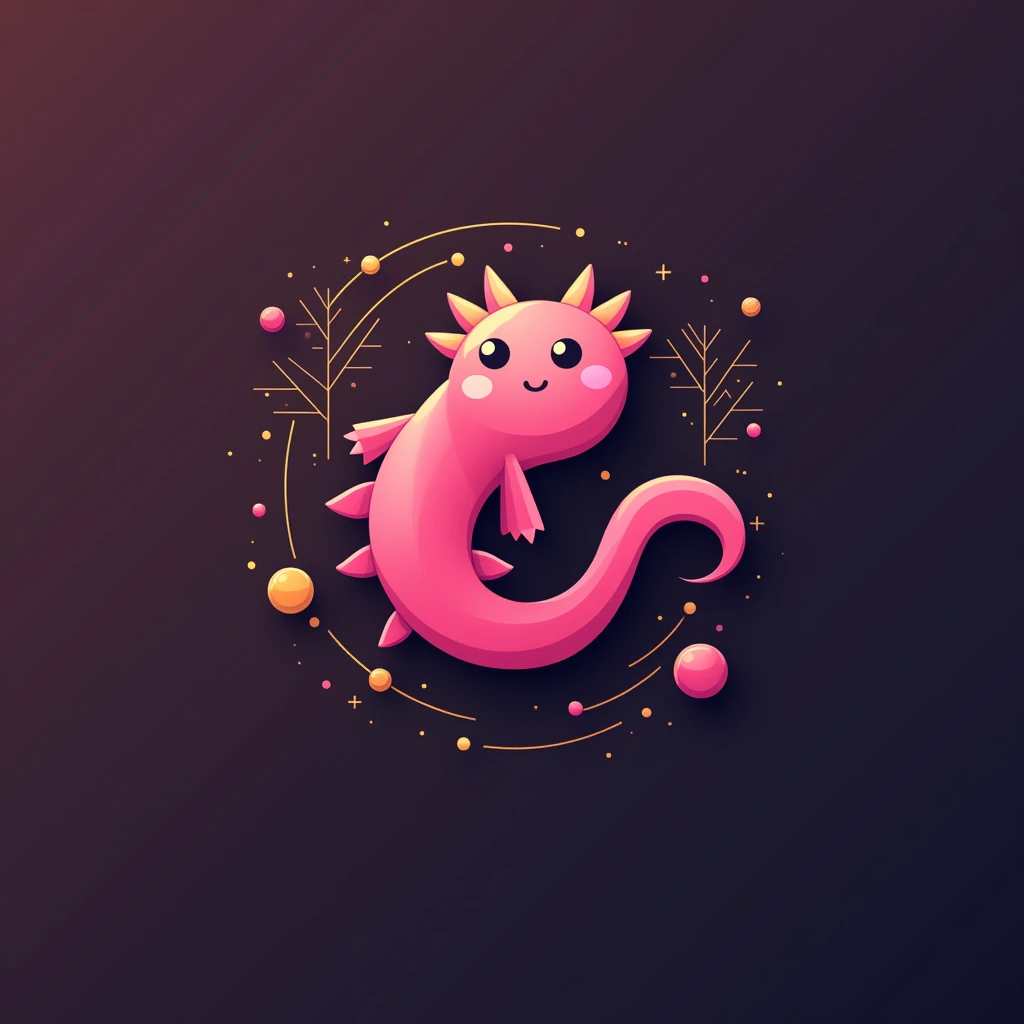 A minimalist logo design featuring a stylized pink axolotl as the symbol of Pejecoin, clean lines with a modern, tech-inspired aesthetic, the axolotl’s body forming a coin shape with subtle crypto-themed details, rendered in a bold and contrasting color scheme with shades of pink and gold