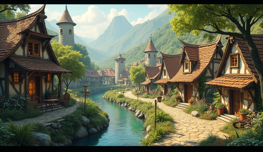 (best quality, masterpiece, ultra detailed, ultra high res, photorealistic, raw photo, absurdres, absolutely resolution), A legendary village filled with musical elements
