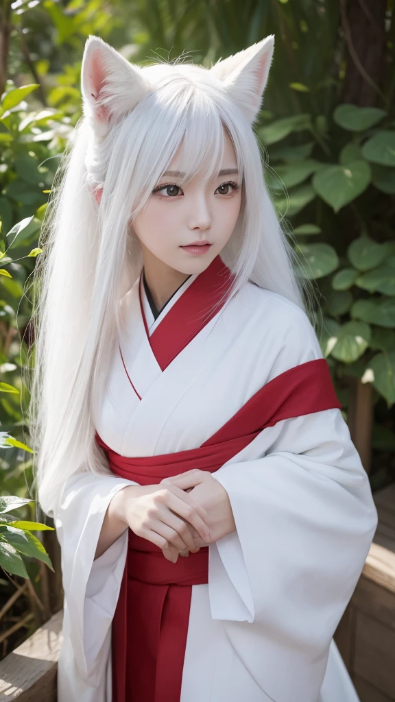 White Demon Fox、Nine-tailed Fox、Japanese women、kimono、Fair skin、Red lines on face、8K、I have long hair