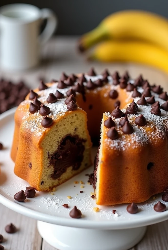 Make a banana cake with chocolate chips with chocolate inside 