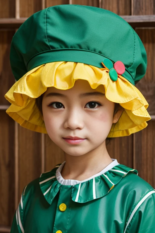 Kindergarten for three clown Rubber suit hair color: green Circus hut Japanese 赤とgreenのスーツ Two-pronged hat