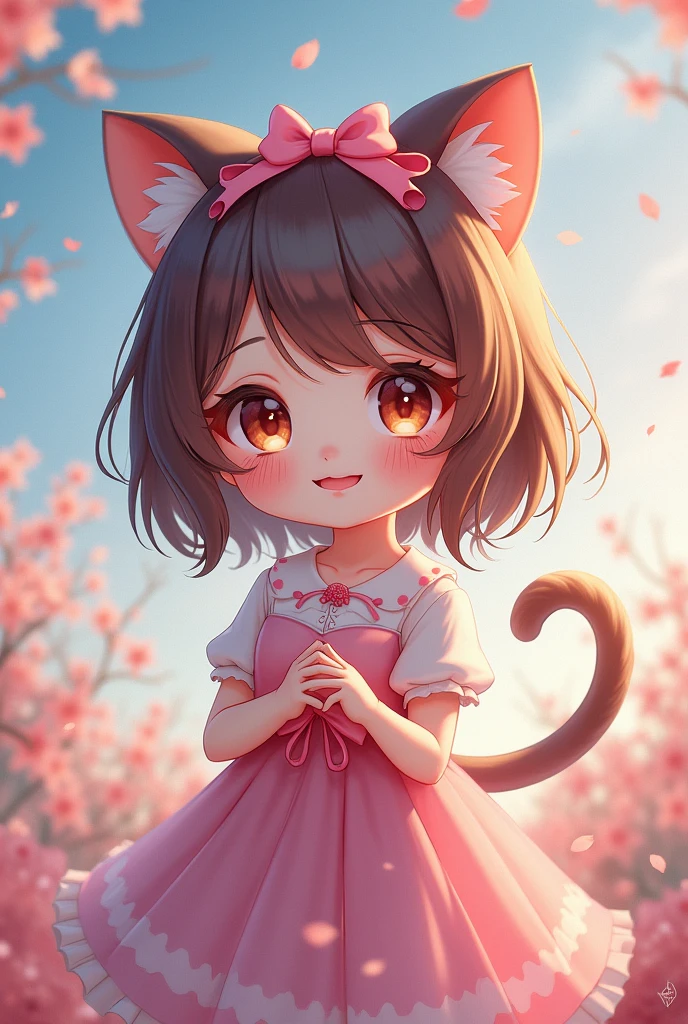 a beauty girl、Soio、super precision、accuracy、nendoroid、Chibi、Multicolored hair color、kawaii、Fantasia、Cat-eared lady、a smile