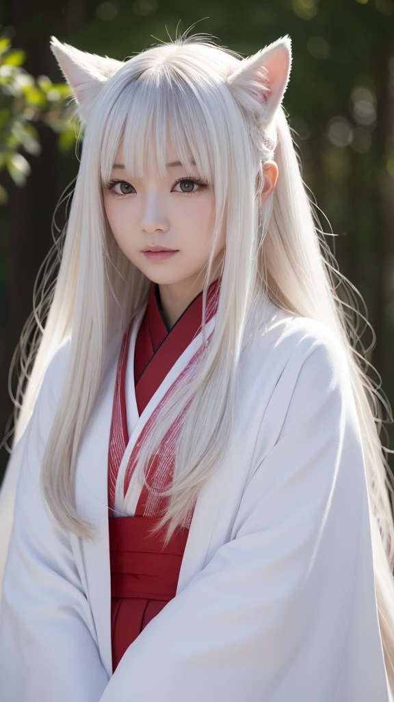 White Demon Fox、Nine-tailed Fox、Japanese women、kimono、Fair skin、Red lines on face、8K、I have long hair