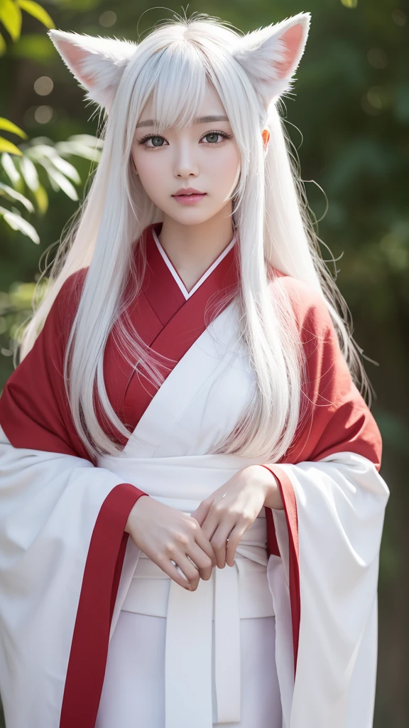 White Demon Fox、Nine-tailed Fox、Japanese women、kimono、Fair skin、Red lines on face、8K、I have long hair