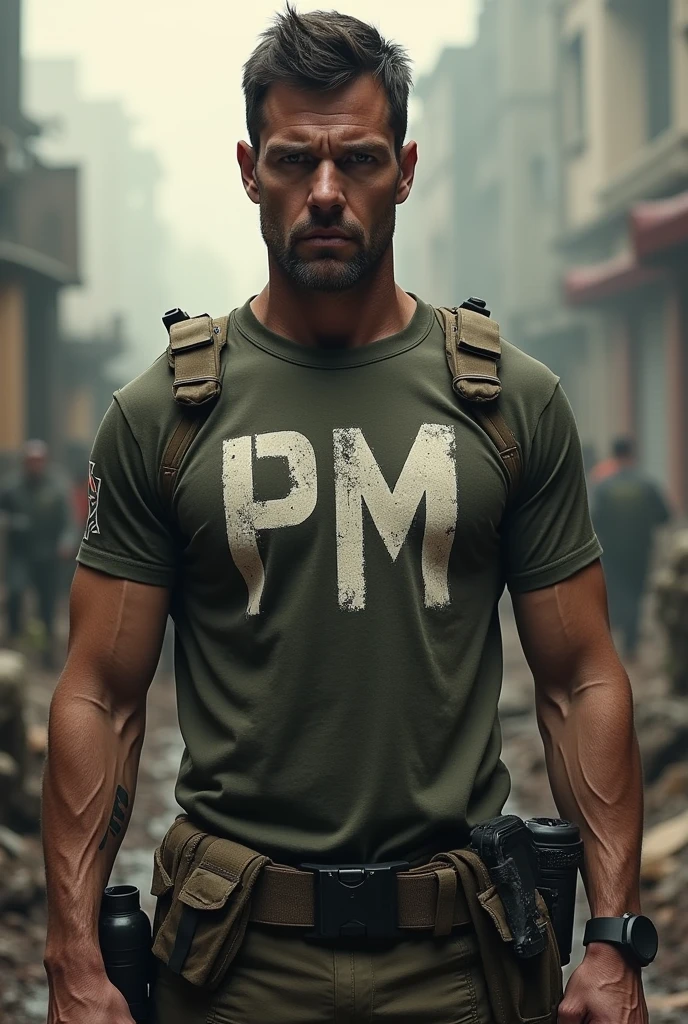 Create a well fit soldier wearing tik tok logo as uniform cloth