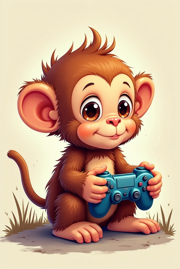 2d style baby monkey playing video game