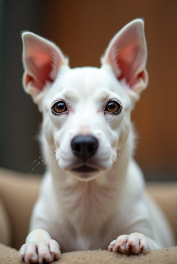 white jackrussel head popping out in a camera
