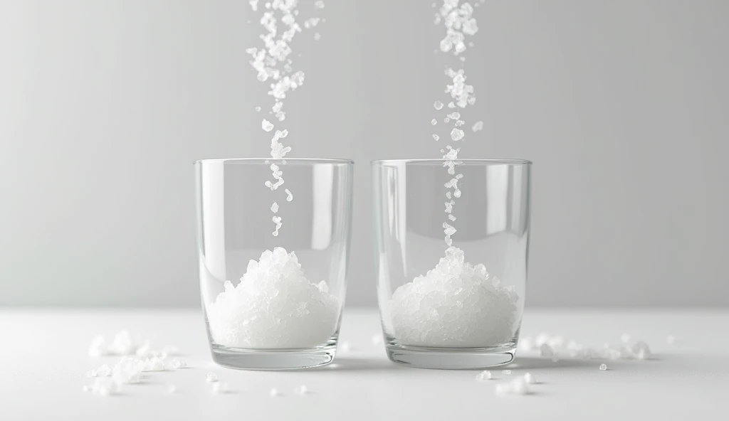 give me a glass full of salt, and on the side a glass full of salt, the salt falling into the glass