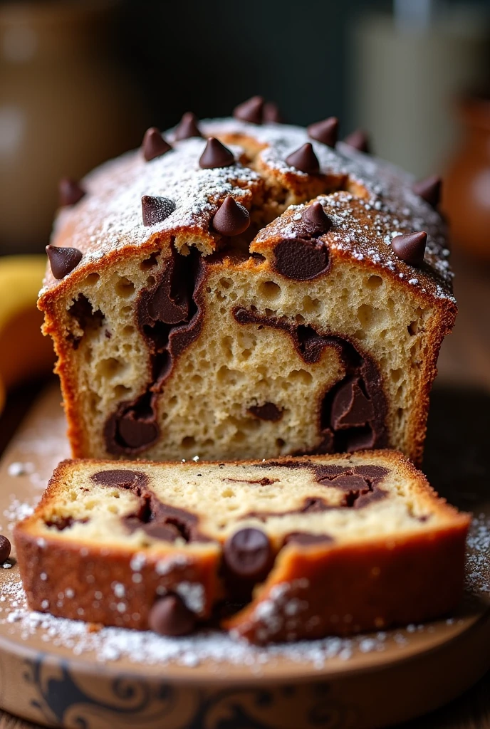 Make a Chocolate Chip Banana Bread with Melted Chocolate Inside. Add more chocolate chips. Let it have aroma vapor. A little less sparks