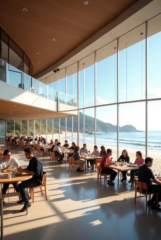 cafeteria modern, with a view of the beach