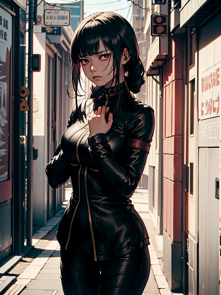 (​masterpiece、top-quality、hight resolution、Unity 8k、extremely details CG:1,Best Picture), A woman who reluctantly accept prostitution. Her face shows a mixture of resignation and discomfort. There is a sense of defeat in her eyes, her mouth is tightly shut and she seems to be stifling her inner feelings. Her posture shows her unwillingness. This is a situation where she reluctantly accepts her job as a prostitute. The film captures her complex emotions, and portrays her inner conflict and realisation of the path she is forced to take from a perspective that emphasises her inner conflict and realisation. dirty talk, chained