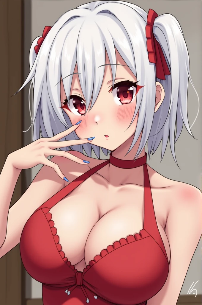 Anime, Step Mom, auge ass, big breasts, Giving blowjob, hot, naughty, 4, white hair, red eyes