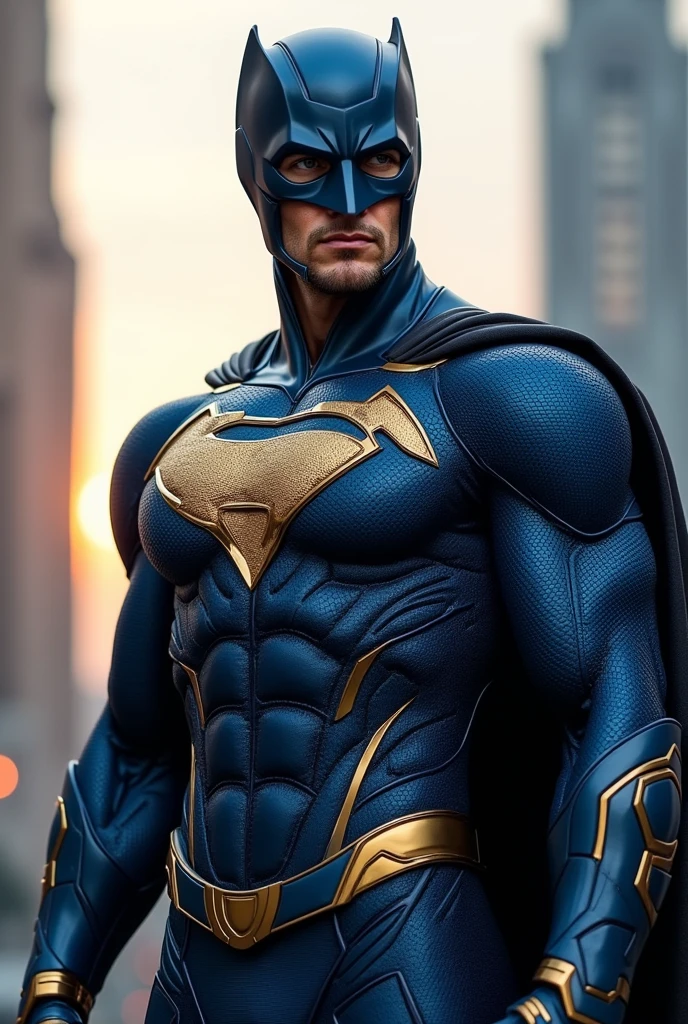Blue and gold superhero costume with u-chest