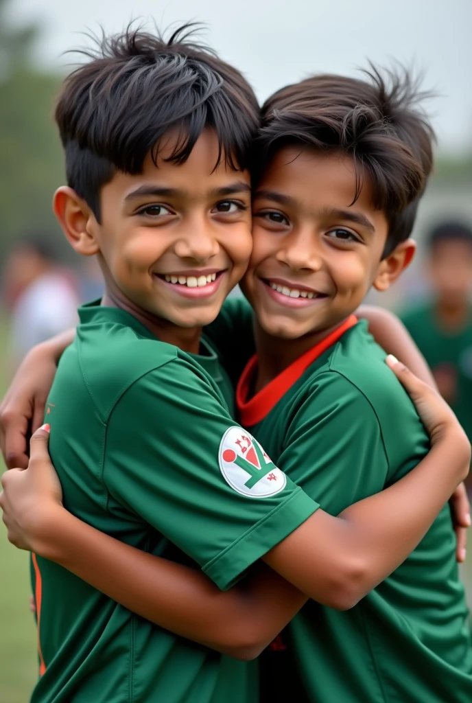 পাকিস্তানের একটি ছেলে বাংলাদেশের একটি ছেলে গলা জড়িয়ে ধরে আছে, তাদের দুজনের গায়ে ছিল নিজের দেশের জার্সি