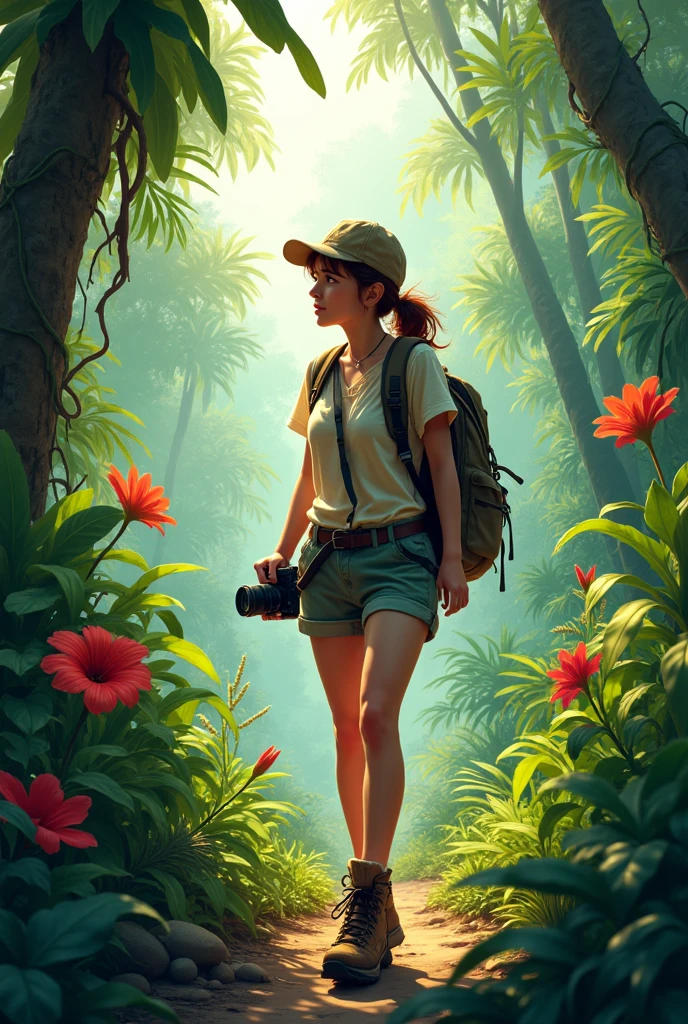 Tourist girl in the jungle 