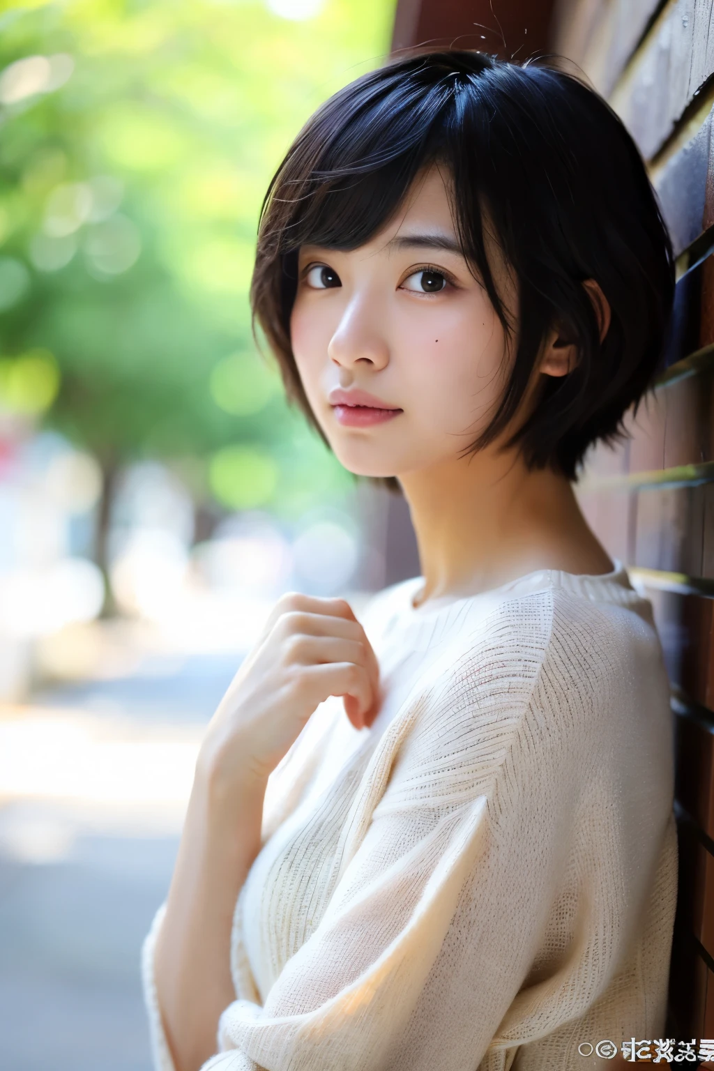 ((1girl)),((masterpiece)),((high quality)),photo of japanese woman,short hair,windy