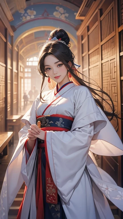 ( High resolution、 Very detailed)、masterpiece、Highest quality、High resolution、8k、Detailed Anime、Tang Dynasty Buildings、Tang Dynasty China、Tang Dynasty China、Young and beautiful woman、Beautiful Face、Beautiful Face、Pretty lips、Hanfu、(whole body)、Light colored round bun、Smiling Eyes、walk、Cowboy Shot、background、Tang Dynasty Buildings、The Chinese city of Chang&#39;an during the Tang Dynasty、Plum blossom、river view、Riverside city lights、Lantern Light、Detailed CG、