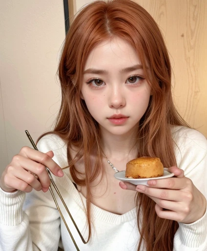 Rose from Blackpink, ginger hair, soft skin, big eyes, pale skin, long ginger hair, realistic style