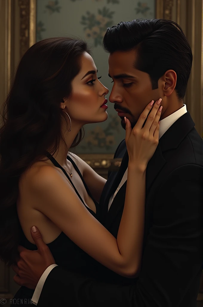 Make a picture where a woman is telling a secret in a man&#39;s ear. 