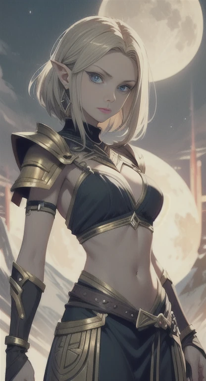Masterpiece, best quality, mythical, Alluring Hylian, guardian Impa, golden moon, Hyrule, legendary Triforce, armor, looking at viewer pissed, judgemental glare,