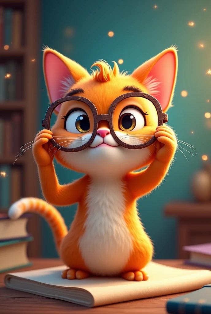 Cartoon cat pushes up his glasses
