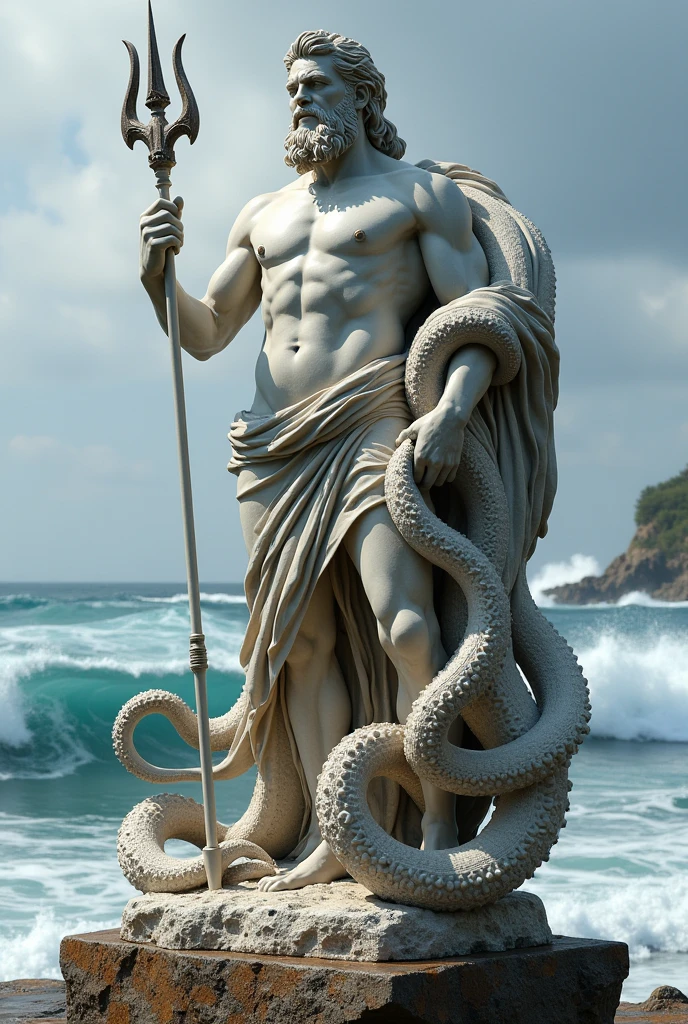 Ola, could you create poseidon and the octopus I would like it to be a stone statue
