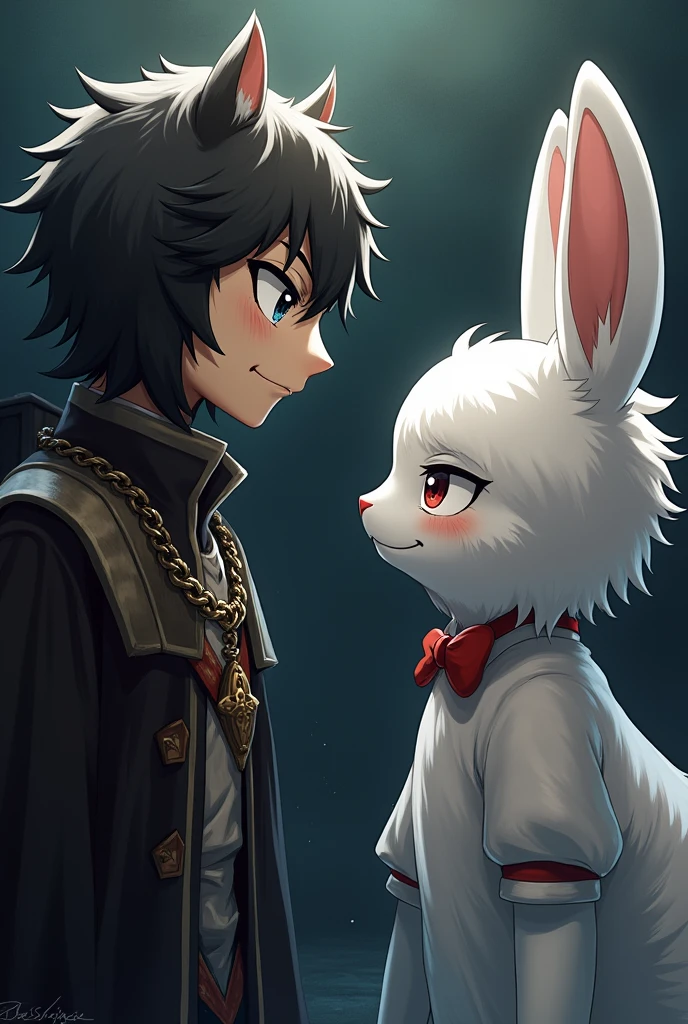 Deus Donnatello(grimdark, human appearance) and God Jim(fluffly, Bunnygirl, human appearance)