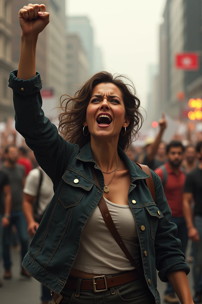 A woman shouting for her rights