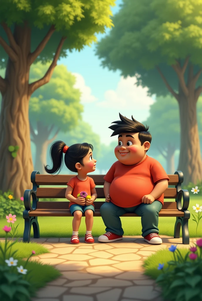 A adult chubby male boy name "surya " with girl name "sifa" sitting in park