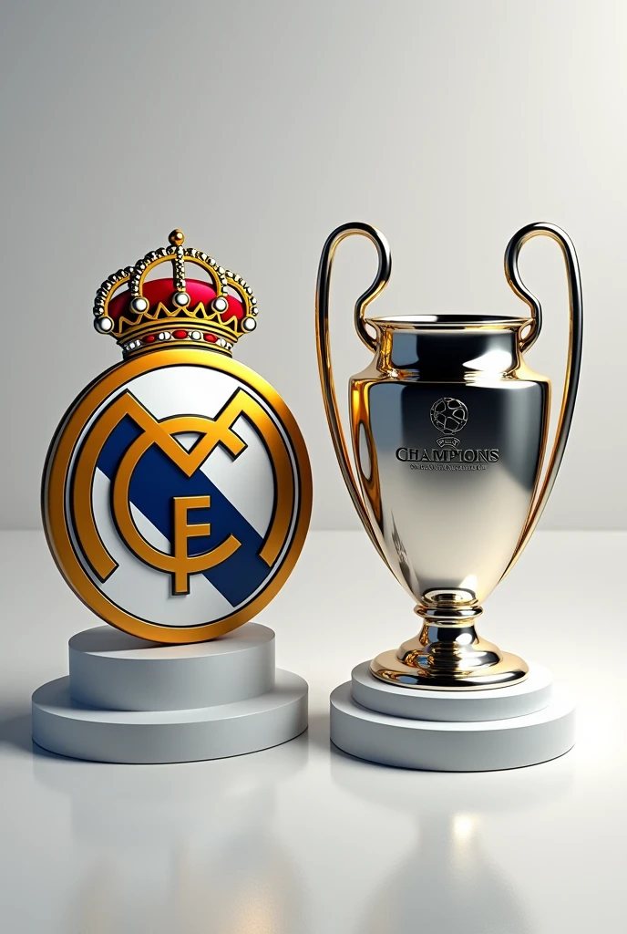 Real Madrid's shield with the Champions League and Once Caldas' shield with the Libertadores Cup